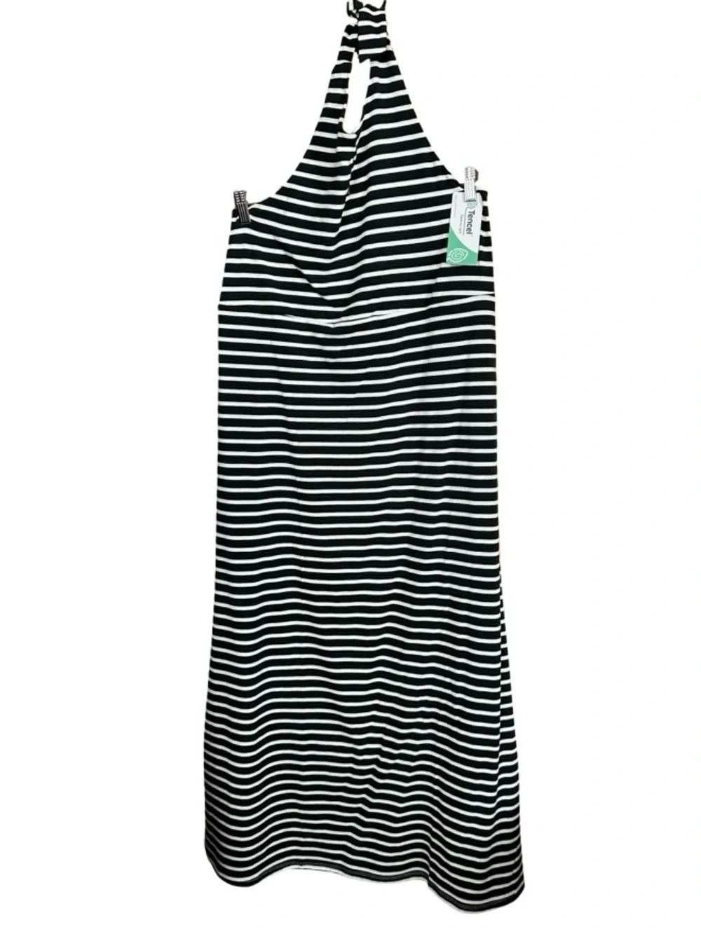 Lands’ End Black White Striped Keyhole High Halter Neck Maxi Dress Medium NWT - Picture 2 of 10